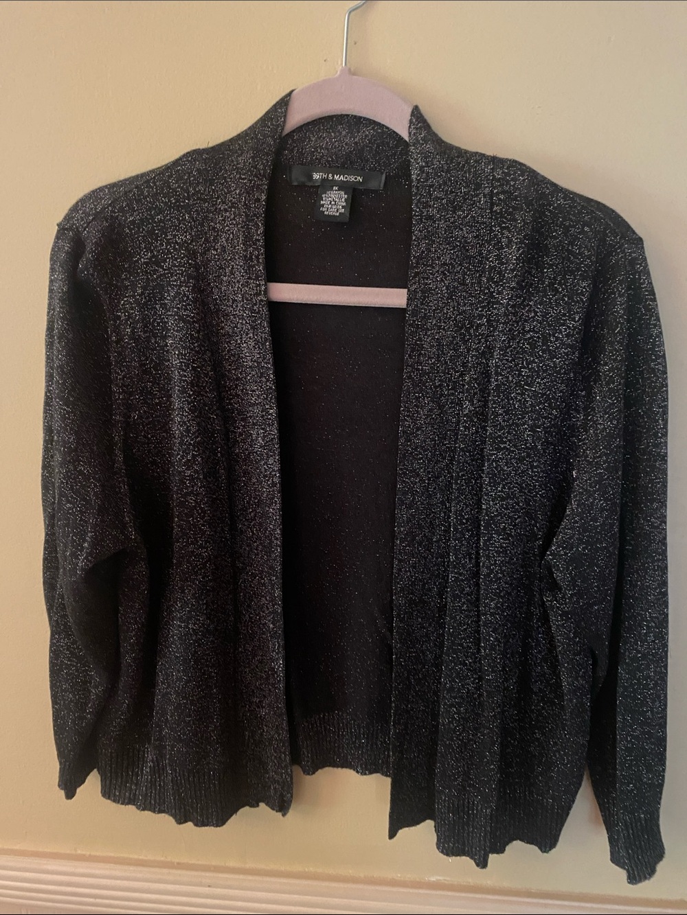 Black Metallic Open-Front Women's Cardigan